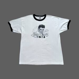Elvis Presley Las Vegas Ringer Tee White/Black Mens SS Tee 2XL EUC